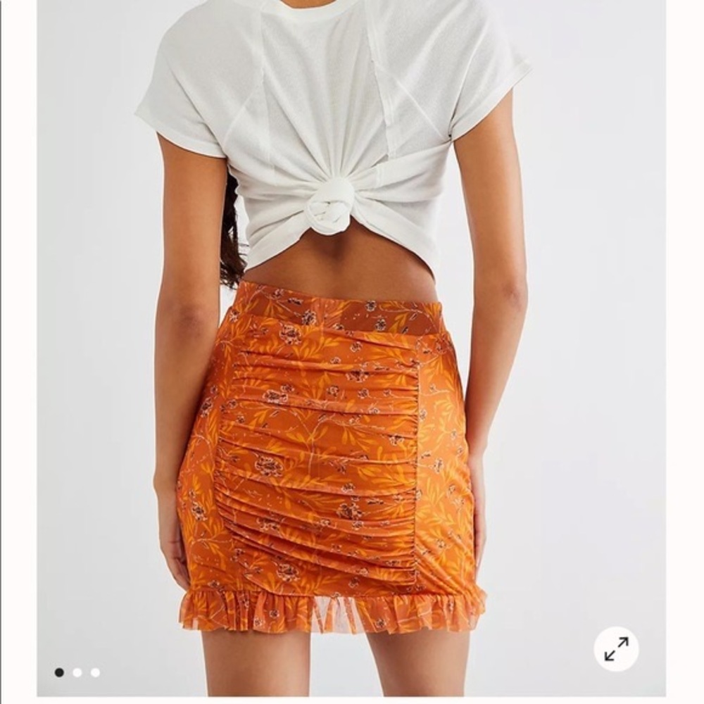 Free People Romi Mesh Mini Skirt Orange/Multi Colored Ruffle - Picture 2 of 8